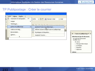 Informatique Appliquée à la Gestion des Ressources Humaines

Différents types de démarrage / Mise en Production

• Big bang
• par sous-projets
• Géographique

233

© 2013 Xavier LAUGAUDIN

 