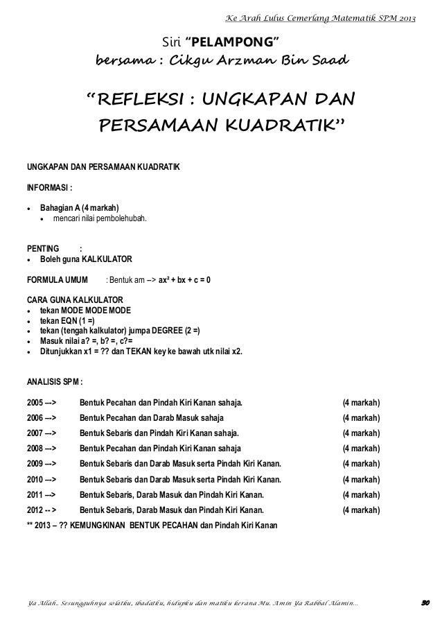 Contoh Soalan Persamaan Kuadratik Dan Jawapan - Kuora w