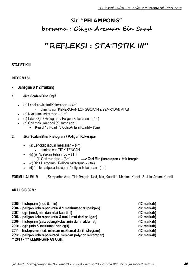 Contoh Soalan Matematik Statistik - Selangor t