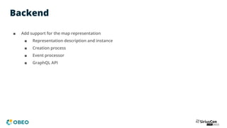 Backend
■ Add support for the map representation
■ Representation description and instance
■ Creation process
■ Event processor
■ GraphQL API
 