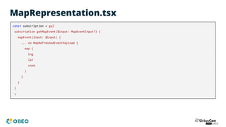 MapRepresentation.tsx
const subscription = gql`
subscription getMapEvent($input: MapEventInput!) {
mapEvent(input: $input) {
... on MapRefreshedEventPayload {
map {
lng
lat
zoom
}
}
}
}
`;
 