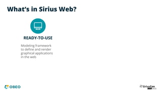 What’s in Sirius Web?
READY-TO-USE
Modeling framework
to deﬁne and render
graphical applications
in the web
 