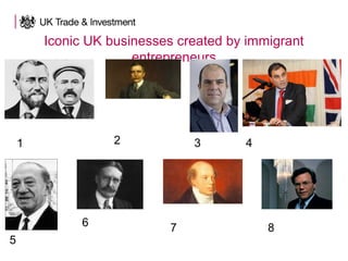 Iconic UK businesses created by immigrant
entrepreneurs
1 2 3 4
6 7 8
5
 