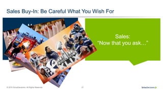 © 2015 SiriusDecisions. All Rights Reserved 21
Sales Buy-In: Be Careful What You Wish For
Marketing:
“We’re launching a ne...