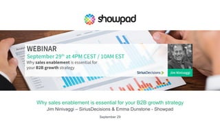 Why sales enablement is essential for your B2B growth strategy
Jim Ninivaggi – SiriusDecisions & Emma Dunstone - Showpad
September 29
 