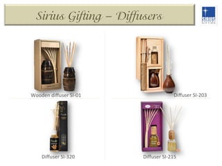 Sirius Gifting – Diffusers

Wooden	
  diﬀuser	
  SI-­‐01	
  

Diﬀuser	
  SI-­‐320	
  

Diﬀuser	
  SI-­‐203	
  

Diﬀuser	
  SI-­‐215	
  

 