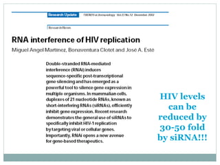 HIV levels
can be
reduced by
30-50 fold
by siRNA!!!
 