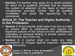  Section 7.A teacher may apply for a vacant position
for which he is qualified; provided that he respects
the system of s...
