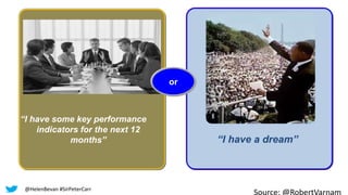 “I have some key performance
indicators for the next 12
months”
or
“I have a dream”
Source: @RobertVarnam@HelenBevan #SirPeterCarr
 