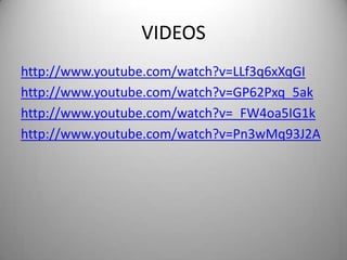 VIDEOS
http://www.youtube.com/watch?v=LLf3q6xXqGI
http://www.youtube.com/watch?v=GP62Pxq_5ak
http://www.youtube.com/watch?v=_FW4oa5IG1k
http://www.youtube.com/watch?v=Pn3wMq93J2A
 