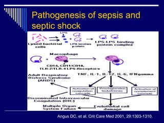 Pathogenesis of sepsis and
septic shock




      Angus DC, et al. Crit Care Med 2001, 29:1303-1310.
 