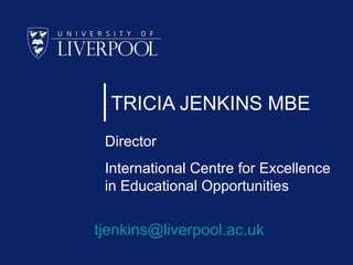 TRICIA JENKINS MBE Director International Centre for Excellence in Educational Opportunities  [email_address] 