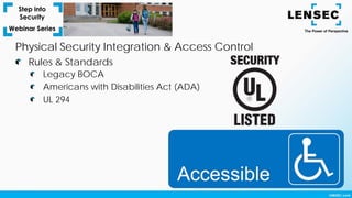 Legacy BOCA
Americans with Disabilities Act (ADA)
UL 294
Rules & Standards
Physical Security Integration & Access Control
 