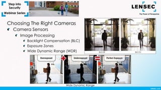 Choosing The Right Cameras
Wide Dynamic Range
Camera Sensors
Image Processing
Backlight Compensation (BLC)
Exposure Zones
Wide Dynamic Range (WDR)
 