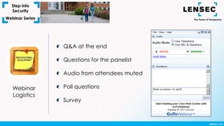 Webinar
Logistics
Q&A at the end
Questions for the panelist
Audio from attendees muted
Poll questions
Survey
 