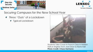 Three “Outs” of a Lockdown
Typical Lockdown
Securing Campuses for the New School Year
Students Take Cover in French Class in Holden
Hall at Virginia Tech, next Door to Norris Hall
Photo Credit: Chase Damiano
 