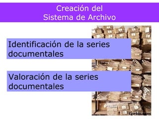 Creación del Sistema de Archivo . Etapas 2 Creación del Sistema de Archivo Identificación de la series documentales Valoración de la series documentales 