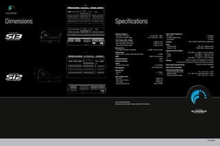 Dimensions   Specifications
             Frequency Response                                                                               Input & Output Impedances
              Mic input to Line output                                          +0/-1dB, 20Hz – 20kHz           Mic Inputs                                                                 6.8 kOhms
              Stereo input to master output                                  +0.5/-0.5dB, 20Hz – 20kHz         All other analogue Inputs                                                  >10 kOhms
                                                                                                                Line Outputs                                                               <75 Ohms
             T.H.D. & Noise (10Hz - 22kHz)
               Mic In (min gain) to Bus output                                           0.006% @ 1kHz        Oscillator                                 20Hz to 20kHz Sine/Pink Noise, variable level
               Mic In (max gain) to Bus output                                           0.008% @ 1kHz
                                                                                                              Filters
               Stereo input to master output                                             0.005% @ 1kHz
                                                                                                               Channel HP Filter                                        22Hz-1kHz, 18dB per octave
             Mic Input E.I.N.                                                                                  Channel LP Filter                                      500Hz-20kHz, 18dB per octave
              22Hz-22kHz bandwidth, unweighted                              <-126dBu (150 Ohm source)
                                                                                                              EQ (Inputs and Bus Outputs)
             Residual Noise                                                                                    HF                                      22Hz-20kHz, +/-15dB, Q= 0.3-6.0 or Shelving
              Master output; no inputs routed, Mix fader @0dB                                    <-88dBu       Hi-Mid                                            22Hz-20kHz, +/-15dB, Q=0.3-6.0
             CMRR                                                                 80dB @ 1kHz Mic input        Lo-Mid                                            22Hz-20kHz, +/-15dB, Q=0.3-6.0
                                                                                                               LF                                      22Hz-20kHz, +/-15dB, Q= 0.3-6.0 or Shelving
             Sampling Frequency                                                                     48kHz
             Convertor Resolution                                                                   24 bit    Metering                              Internal 14-segment LED bargraphs for all Outputs
                                                                                                                                   12-section plus 9-section gain reduction OLED meters for all Inputs
             Latency
              Mic Input to Bus output                                                     < 1ms @48kHz        Mains Voltage Operating Range                           90-264V, 47-63Hz, autoranging

             DSP Resolution                                                           40-bit floating point   Mains Power Consumption                                                           400W

             Internal Clock                                                                                   Temperature/Humidity Range
              Accuracy                                                                      < +/- 50ppm        Operating Temperature Range                              0°C – 45°C (32°F – 113°F)
               Jitter                                                                          < +/- 5ns       Relative Humidity                        0% – 90%, non-condensing Ta=40°C (104°F)
                                                                                                               Storage Temperature Range                              -20°C – 60°C (-4°F – 140°F)
             Input & Output Levels
               Mic Inputs                                                                   +26dBu max
               Stereo Inputs / Returns                                                      +28dBu max
               Bus Outputs                                                                  +22dBu max
               Nominal Operating Level                                                    0dBu (-22dBFS)




             Errors & Omissions Excepted.
             Soundcraft reserves the right to change specifications without notice.




                                                                                                                                                                                           PAGE 22/23
 