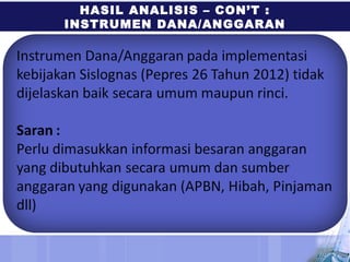 HASIL ANALISIS – CON’T :
INSTRUMEN DANA/ANGGARAN
 