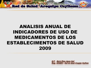 ANALISIS ANUAL DE
  INDICADORES DE USO DE
   MEDICAMENTOS DE LOS
ESTABLECIMENTOS DE SALUD
          2009

              Q.F. Maria Elena Apaza Suni
              Resp. SISMED – Red de Salud Arequipa Caylloma
 