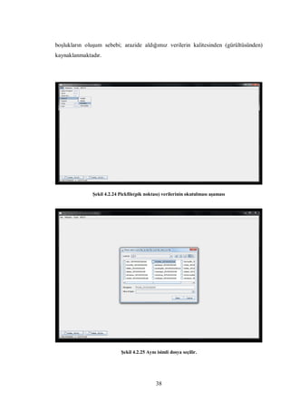 boşlukların oluşum sebebi; arazide aldığımız verilerin kalitesinden (gürültüsünden)
kaynaklanmaktadır.




              Şekil 4.2.24 Pickfile(pik noktası) verilerinin okutulması aşaması




                           Şekil 4.2.25 Aynı isimli dosya seçilir.




                                             38
 