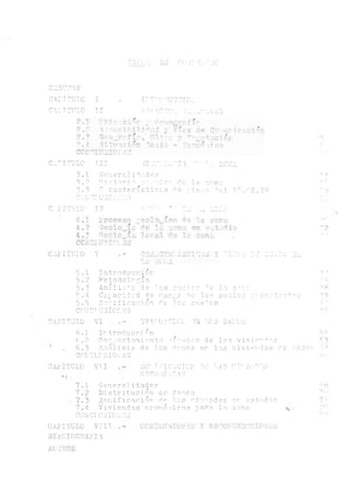 TA.! DU C( rDO
RUSUMUK
capitu lo
CAPITULO II
11TT-?0‘^U'3 0i
íqi-h'P'W'1 -v
CAPITULO XXI
3.1 GeneraLi dados
3.? TTi£tnrÍ3 s'.-uíca de 1.a sons
3.3 C-racterísticcs de ri55.ro del 1'.02.79
d i CI.USIOPUS
CiTITULO IV G
ccííOLurio:
CAPITUTO V .- q ^ I lO ^ h s ^ as y ti;:d's i l culi o ds
ti n‘*■ <—iv jV-.v
3.1 Introduceicn
5.2 Metodología
5.3 Análisis de los oudos Je la zarc
c.4 Cs.jacidad de car¿;a de los suelos er co.!tr?dn¡;.
5.5 Zorificación de los sue1os
CPUC'USId'.IS
CAPICULO VI ^VVT LlJICIC'-l. OS LO3 DATOS
T7
1 r
"ri
or,
o^
6.1 Introducción
6.2 Coraortamirnto oír'mico de las vivie^das
. 6.3 Análisis de los danos er las viviendas de adoro
COK CUSIO rUS
■3•->
a1
'8
4o
Si
c3
09
CAPITULO Vil ZO: TpiCiidC'i: DO LAS O1ñTID
USTUOlaPdl
7.1 Generalidades
7.2 Distribución de dados
7.3 Zonifieación do las ciudades or, estudio
7.4 Viviendas econóüicas rara la zona v
COLCLUSIOiUiS
7*
2O
CAPITULO V IH
BIBLIOGRAFIA
A!1CXOS
COÜCLM >I0P“S Y Hfi-’Cl 'dDAClOL.d
 