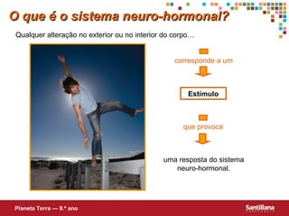 Qualquer alteração no exterior ou no interior do corpo… Estímulo uma resposta do sistema neuro-hormonal. O que é o sistema neuro-hormonal? Planeta Terra — 9.º ano corresponde a um que provoca 