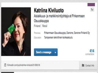 +

Sosiaalinen media
ja netti
n 

Online näkyvyydestä ja sosiaalisesta mediasta voimaa
näkyvyyteen

n 
n 

Blogit
LinkedIn

n 

Facebook
Twitter

n 

YouTube, Vimeo

n 

Keskusteluryhmät
Instagram, Pinterest

n 

n 

 