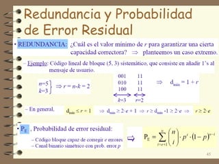 Redundancia y Probabilidad
de Error Residual
45
 