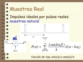 Muestreo Real
Impulsos ideales por pulsos reales:
muestreo natural
7
función de tipo sinc(x) o sen(x)/x.
 
