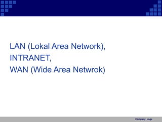 Company Logo 
LAN (Lokal Area Network), 
INTRANET, 
WAN (Wide Area Netwrok) 
 