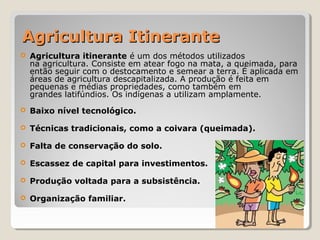 Agricultura ItineranteAgricultura Itinerante
 Agricultura itinerante é um dos métodos utilizados
na agricultura. Consiste...