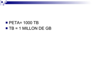 PETA= 1000 TB TB = 1 MILLON DE GB 