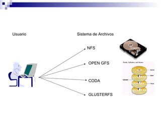 Usuario Sistema de Archivos NFS CODA OPEN GFS GLUSTERFS Disco 