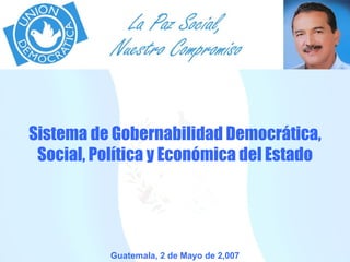 Guatemala, 2 de Mayo de 2,007 Sistema de Gobernabilidad Democrática, Social, Política y Económica del Estado 