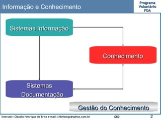 Sistemas Informação Informação e Conhecimento Sistemas Documentação Conhecimento Gestão do Conhecimento 