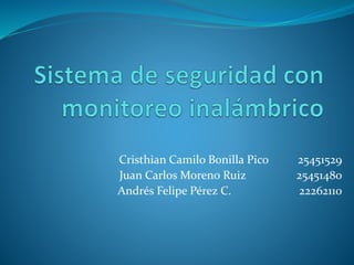 Cristhian Camilo Bonilla Pico 25451529
Juan Carlos Moreno Ruiz 25451480
Andrés Felipe Pérez C. 22262110
 