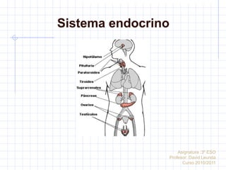 Sistema endocrino
Asignatura :3º ESO
Profesor: David Leunda
Curso 2010/2011
 