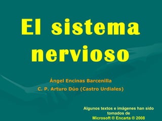 El sistema nervioso Ángel Encinas Barcenilla C. P. Arturo Dúo (Castro Urdiales) Algunos textos e imágenes han sido tomados de Microsoft ® Encarta ® 2008 