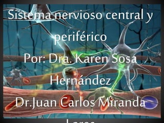Sistema nervioso central y
periférico
Por: Dra. Karen Sosa
Hernández
Dr.Juan Carlos Miranda
 