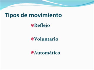 Tipos de movimiento Reflejo Voluntario Automático