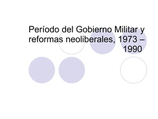 Período del Gobierno Militar y reformas neoliberales, 1973 – 1990   