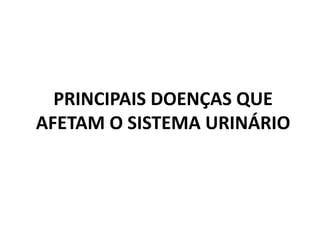 PRINCIPAIS DOENÇAS QUE
AFETAM O SISTEMA URINÁRIO
 
