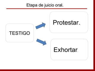 TESTIGO
Protestar..
Exhortar.
Etapa de juicio oral.
 