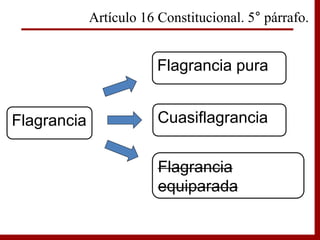 Flagrancia pura
Cuasiflagrancia
Flagrancia
equiparada
Flagrancia
Artículo 16 Constitucional. 5° párrafo.
 