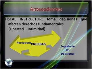 AntecedentesFISCAL INSTRUCTOR: Toma decisiones que afectan derechos fundamentales (Libertad – Intimidad)PRUEBASRecepcionaSoporte delasDecisiones