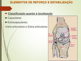  Classificação quanto à localização:
►Capsulares
►Extracapsulares:
▪Intra-articulares e Extra-articulares
 