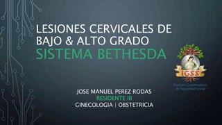 LESIONES CERVICALES DE
BAJO & ALTO GRADO
SISTEMA BETHESDA
JOSE MANUEL PEREZ RODAS
RESIDENTE III
GINECOLOGIA | OBSTETRICIA
 