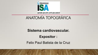 ANATOMÍA TOPOGRÁFICA
Sistema cardiovascular.
Expositor :
Felix Paul Batista de la Cruz
 