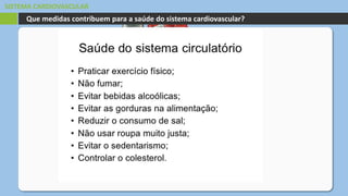 SISTEMA CARDIOVASCULAR
Que medidas contribuem para a saúde do sistema cardiovascular?
 